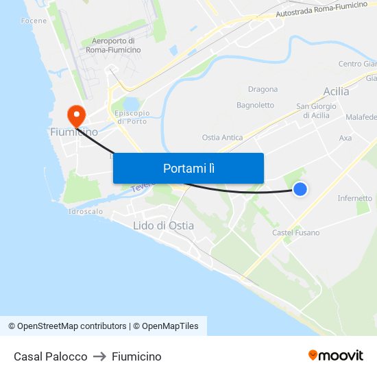 Casal Palocco to Fiumicino map