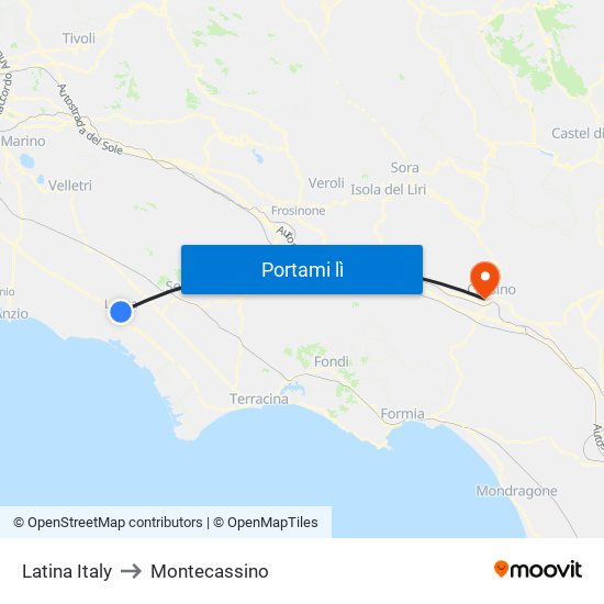 Latina Italy to Montecassino map