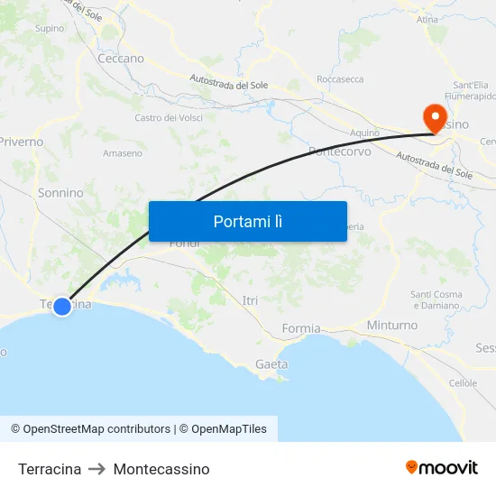 Terracina to Montecassino map