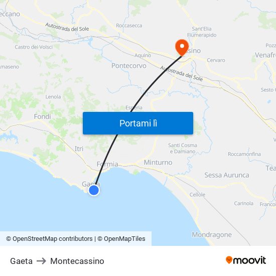 Gaeta to Montecassino map