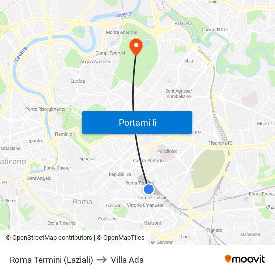 Roma Termini (Laziali) to Villa Ada map