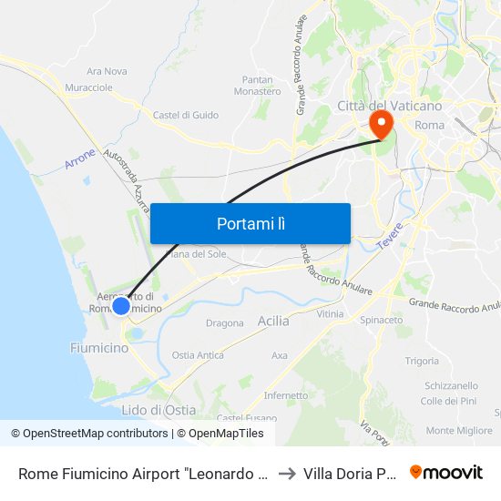 Rome Fiumicino Airport "Leonardo Da Vinci" (Fco) to Villa Doria Pamphilj map