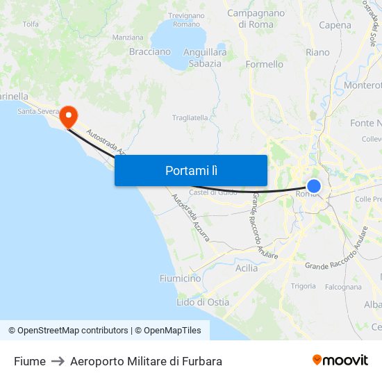 Fiume to Aeroporto Militare di Furbara map