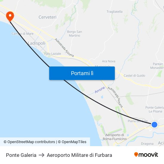 Ponte Galeria to Aeroporto Militare di Furbara map