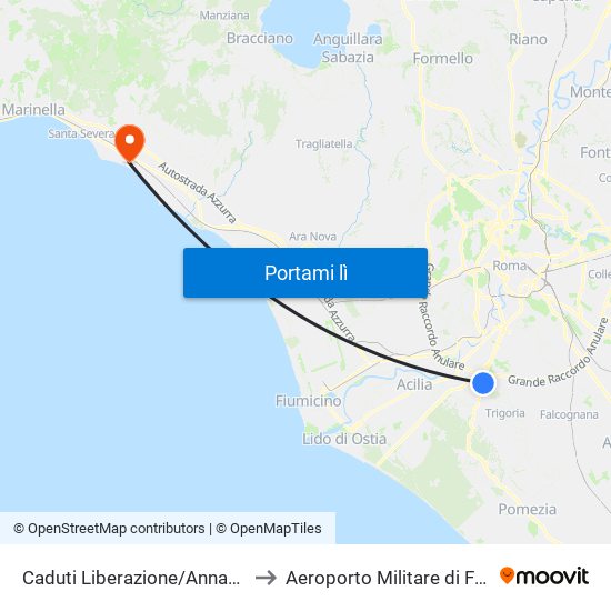 Caduti Liberazione/Annarumma to Aeroporto Militare di Furbara map