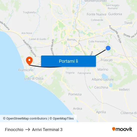 Finocchio to Arrivi Terminal 3 map