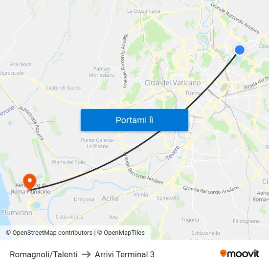 Romagnoli/Talenti to Arrivi Terminal 3 map