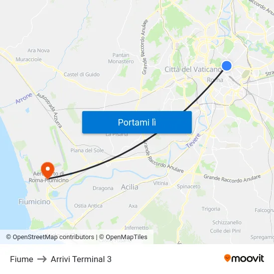 Fiume to Arrivi Terminal 3 map