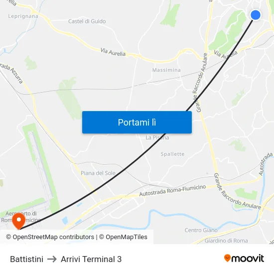 Battistini to Arrivi Terminal 3 map
