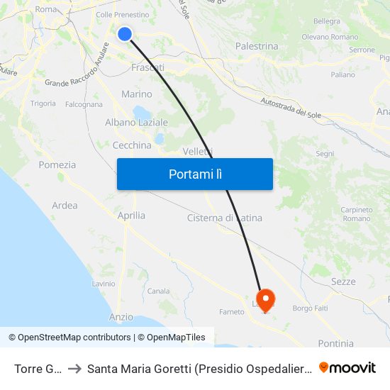 Torre Gaia to Santa Maria Goretti (Presidio Ospedaliero Nord) map