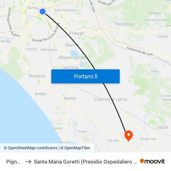 Pigneto to Santa Maria Goretti (Presidio Ospedaliero Nord) map