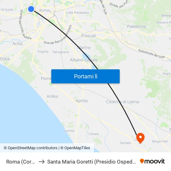 Roma (Cornelia) to Santa Maria Goretti (Presidio Ospedaliero Nord) map