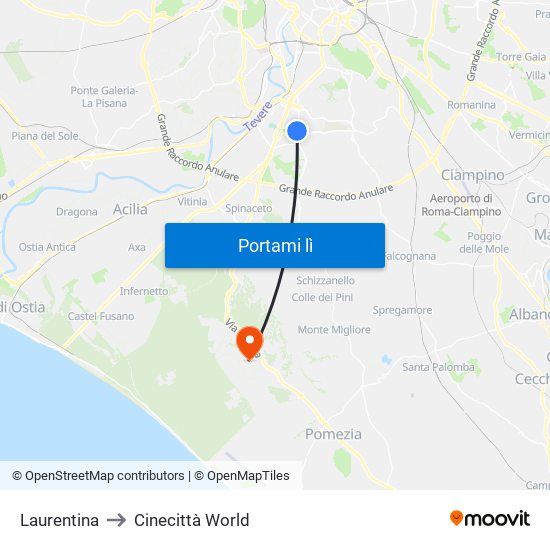 Laurentina to Cinecittà World map