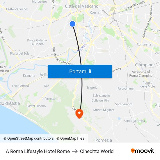 A Roma Lifestyle Hotel Rome to Cinecittà World map