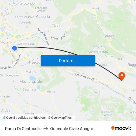 Parco Di Centocelle to Ospedale Civile Anagni map