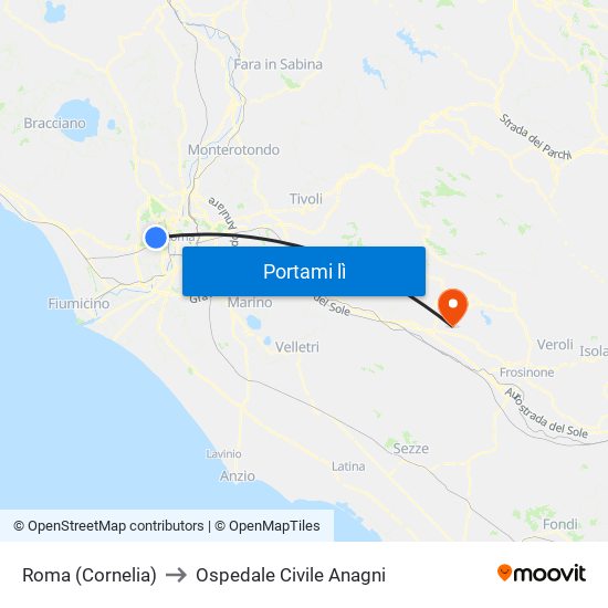 Roma (Cornelia) to Ospedale Civile Anagni map