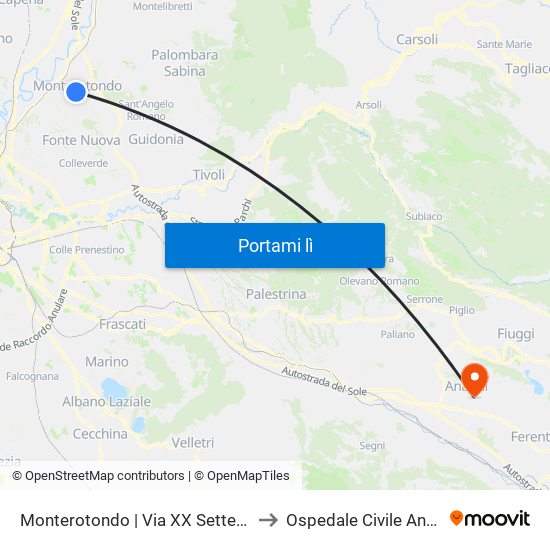 Monterotondo | Via XX Settembre to Ospedale Civile Anagni map