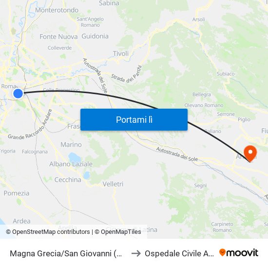 Magna Grecia/San Giovanni (Ma - Mc) to Ospedale Civile Anagni map