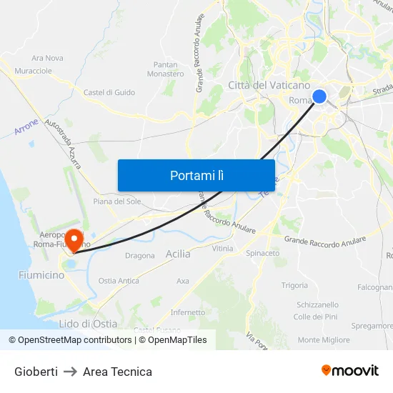 Gioberti to Area Tecnica map