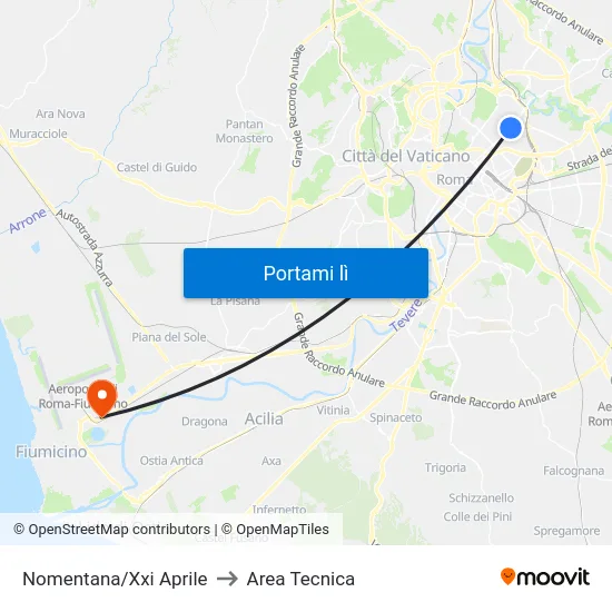 Nomentana/Xxi Aprile to Area Tecnica map
