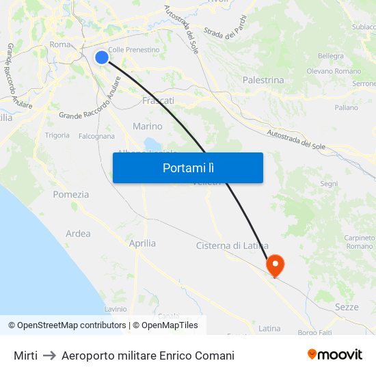 Mirti to Aeroporto militare Enrico Comani map