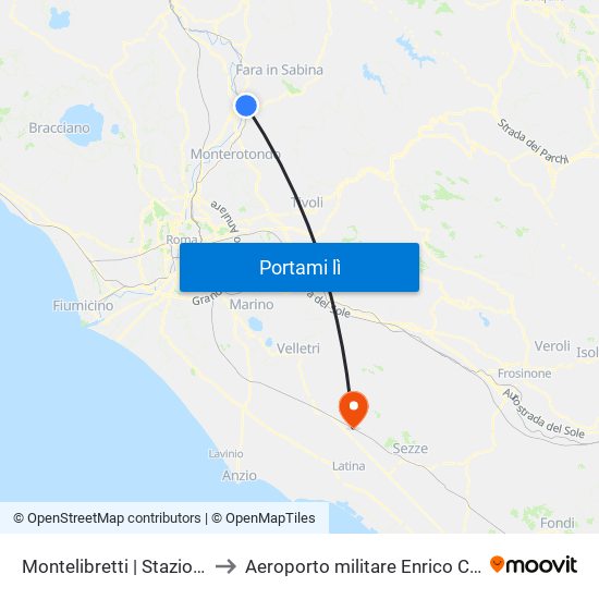 Montelibretti | Stazione FS to Aeroporto militare Enrico Comani map