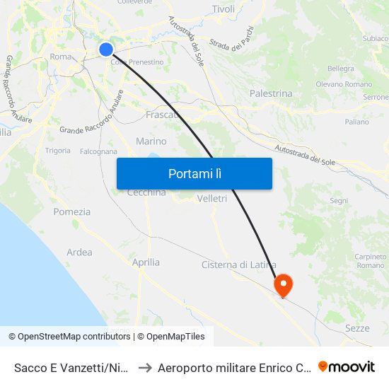 Sacco E Vanzetti/Niccolai to Aeroporto militare Enrico Comani map