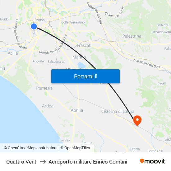 Quattro Venti to Aeroporto militare Enrico Comani map