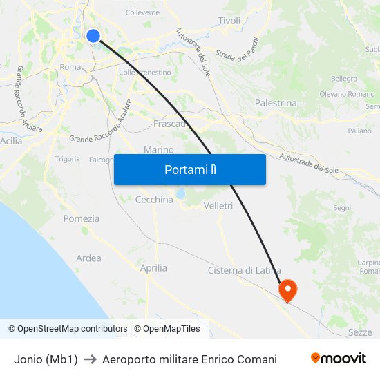 Jonio (Mb1) to Aeroporto militare Enrico Comani map