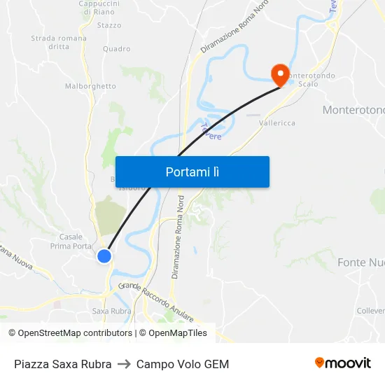 Piazza Saxa Rubra to Campo Volo GEM map