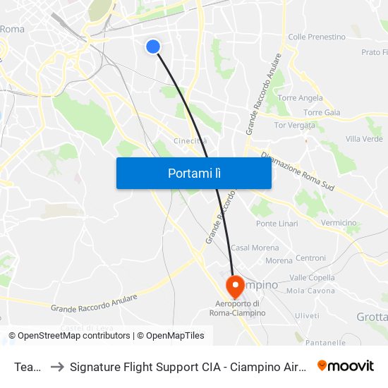 Teano to Signature Flight Support CIA - Ciampino Airport map