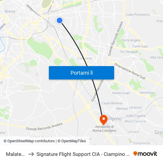 Malatesta to Signature Flight Support CIA - Ciampino Airport map