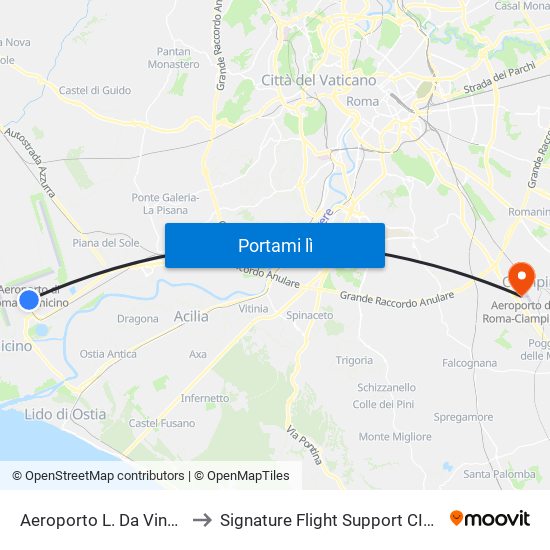 Aeroporto L. Da Vinci (Terminal T2) to Signature Flight Support CIA - Ciampino Airport map