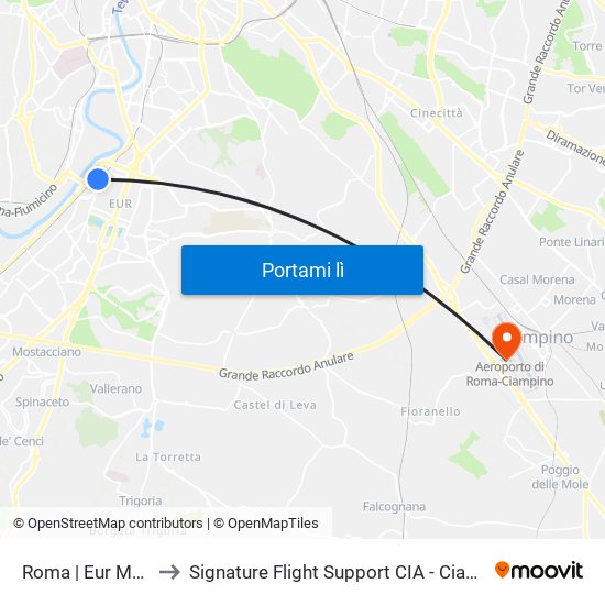 Roma | Eur Magliana to Signature Flight Support CIA - Ciampino Airport map