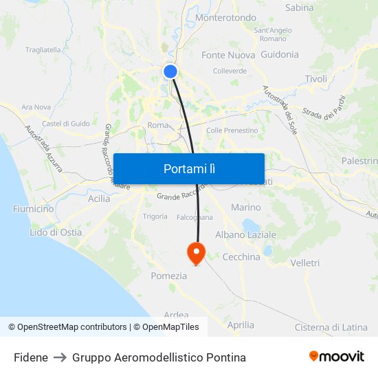 Fidene to Gruppo Aeromodellistico Pontina map