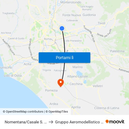 Nomentana/Casale S. Basilio to Gruppo Aeromodellistico Pontina map