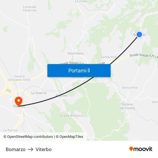 Bomarzo to Viterbo map