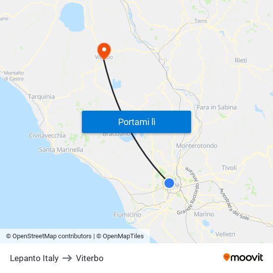 Lepanto Italy to Viterbo map