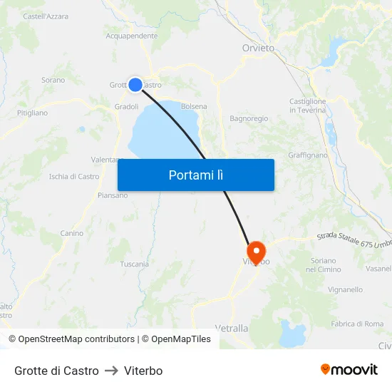 Grotte di Castro to Viterbo map