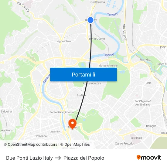 Due Ponti Lazio Italy to Piazza del Popolo map