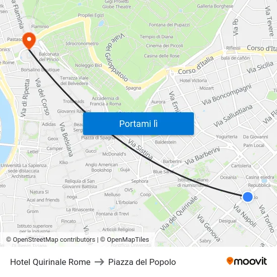 Hotel Quirinale Rome to Piazza del Popolo map