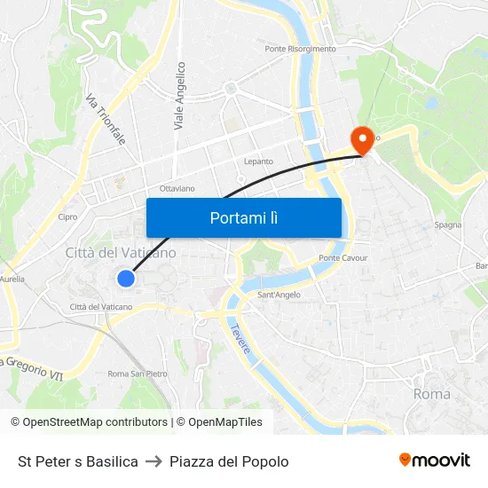 St Peter s Basilica to Piazza del Popolo map