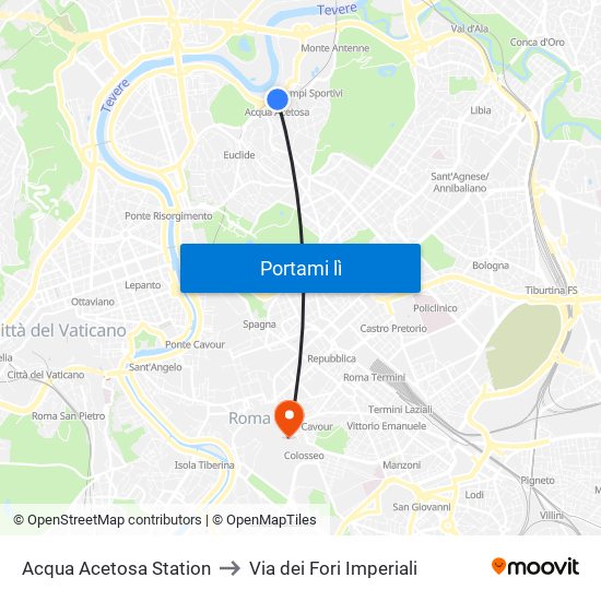Acqua Acetosa Station to Via dei Fori Imperiali map