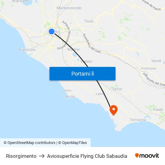 Risorgimento to Aviosuperficie Flying Club Sabaudia map