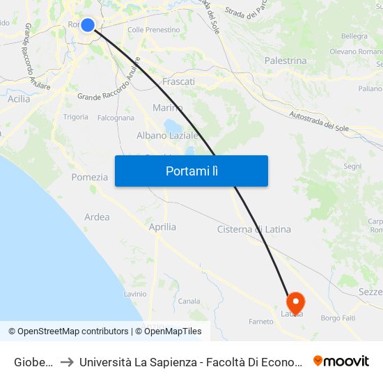 Gioberti to Università La Sapienza - Facoltà Di Economia map