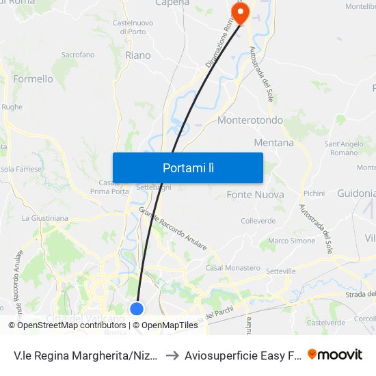 V.le Regina Margherita/Nizza to Aviosuperficie Easy Fly map