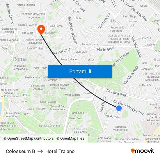 Colosseum B to Hotel Traiano map