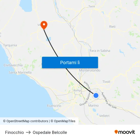 Finocchio to Ospedale Belcolle map