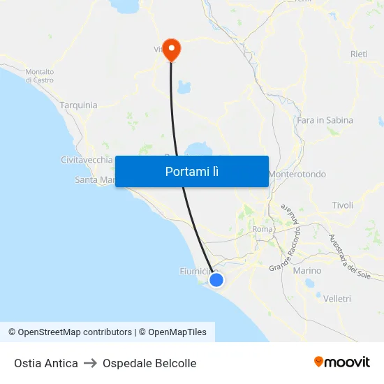 Ostia Antica to Ospedale Belcolle map