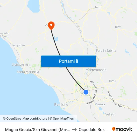 Magna Grecia/San Giovanni (Ma-Mc) to Ospedale Belcolle map